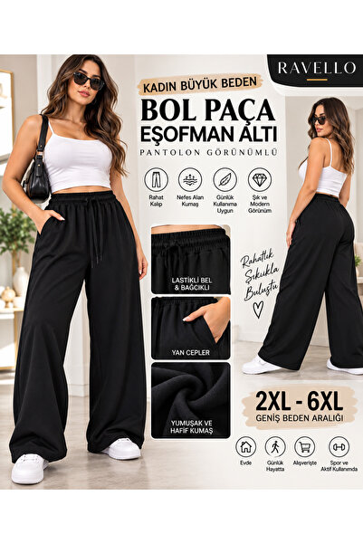 Kadın Büyük Beden Pantolon Görünümlü Bol Paça Eşofman Altı – 2XL-6XL