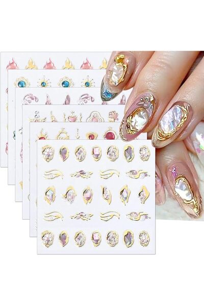KASTWAVE 6 Sheets 5D Crystal Soft Glue Embossed Nail Stickers,Flame Heart Nai...