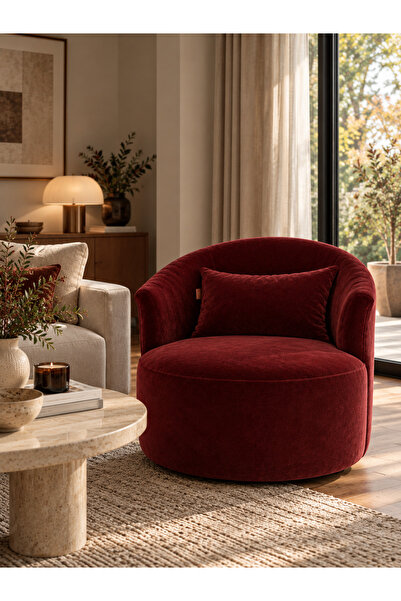 S Home Design Concept Cherry Döner Berjer, Yonsuz Kadife, Bordo