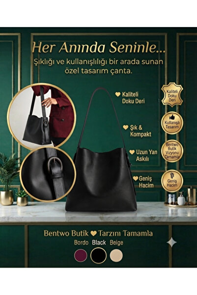 Butik Geniş Hacimli Yumuşak Doku Deri Tokalı Askılı Kol Çantası