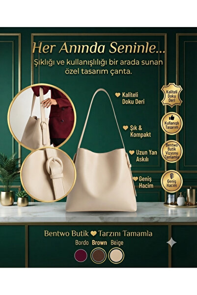 Butik Geniş Hacimli Yumuşak Doku Deri Tokalı Askılı Kol Çantası