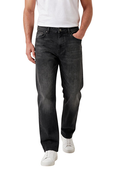 DeepSEA Erkek Baggy Fit Likralı Siyah Kot Pantolon – Bol Kesim Geniş Paça Taşlanmış Jean 2600058