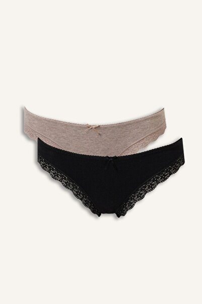DeFacto Lace and Bow Detailed Ribbed 2-Piece Brazilian Panties I8172Ax26Au
