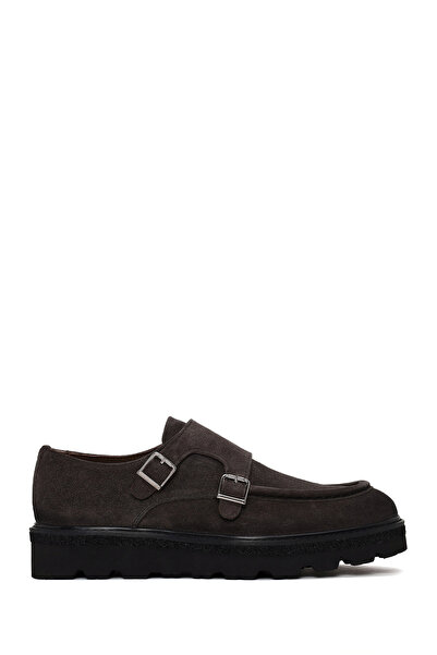 Derimod Men's Anthracite Double Buckle Thick Sole Suede Leather Casual Shoes ...