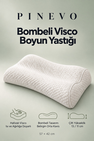 pinevo Bombeli Ortopedik Visco Boyun Destek Yastığı Ergonomik Uyku Yastığı 57...