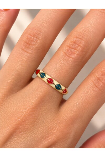 nunu takı White Enamel Baklava Ring
