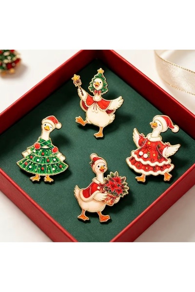 LWP Shop Festive Season Dörtlü Tasarım Yeni Yıl Kazları Pin Broş