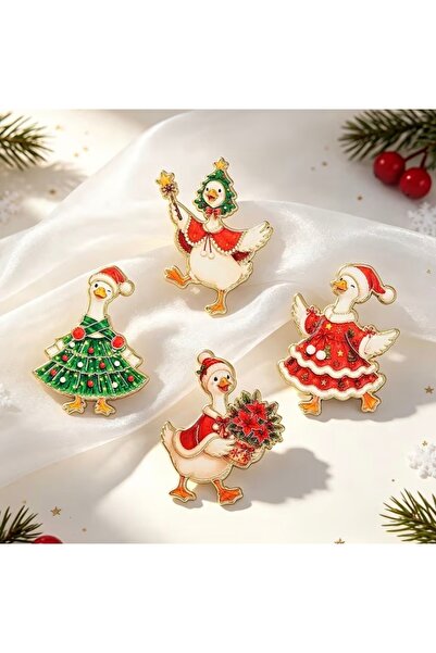LWP Shop Festive Season Dörtlü Tasarım Yeni Yıl Kazları Pin Broş