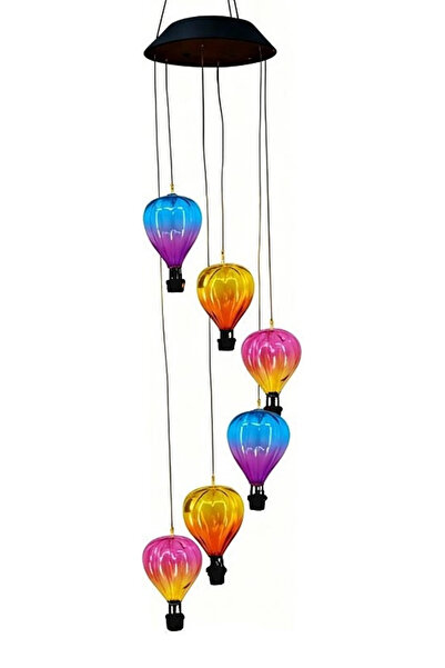 Greentech Güneş Enerjili Sıcak Hava Balonu Rüzgar Çanı, 6 Balonlu, LED Işıklı...