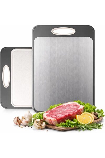 Generic Stainless Steel Cutting Board 35x25cm - Double Sided with Wheat Straw PP