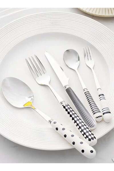 Generic Flatware Set,5 Pcs Vintage Silverware Set,Fork And Spoon With Ceramic...