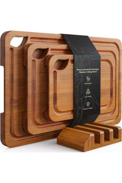 Generic Bamboo Cutting Board with Wood Stand, Deep-Carbonized Reversible Chop...