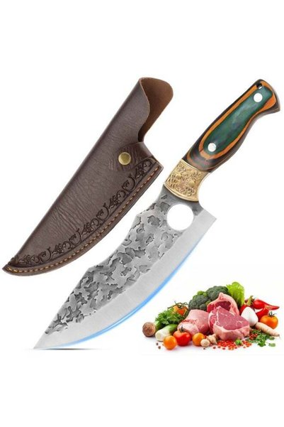 Generic Hammered Viking Knife 7 Inch, Hand-Forged Butcher Knife with Sheath, ...