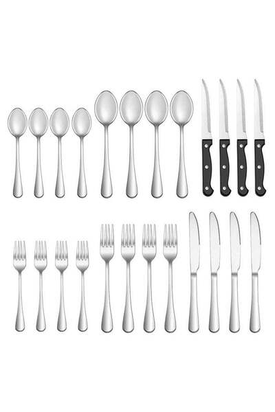 Generic 24-Piece Knife Fork Spoon Full Set Silver