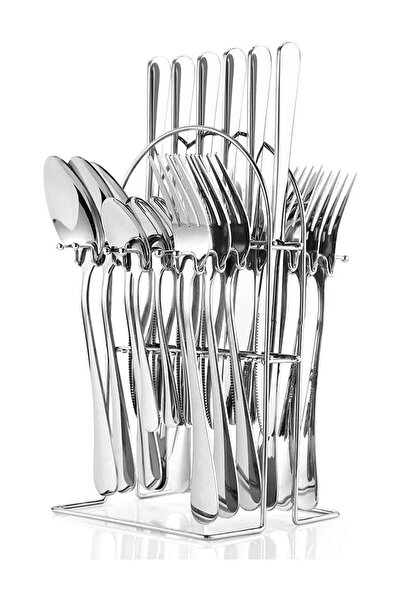 Generic 24-Piece Stainless Steel Cutlery Set with Holding Stand Silver