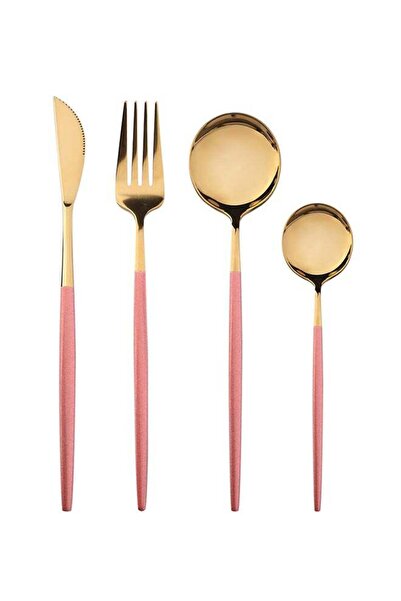 Generic 4-Piece Stainless Steel Cutlery Set Pink/Gold 220mm