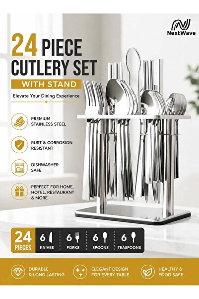 Generic Cutlery Set 24 Pieces Tableware Set with Holding Stand Flatware Set w...