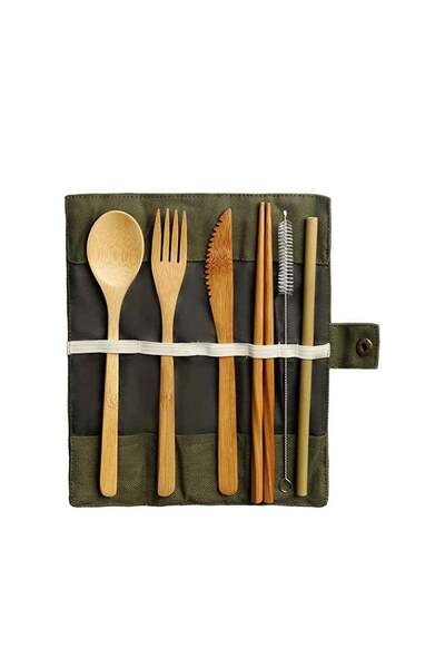 Generic Bamboo Cutlery Set, Bamboo Travel Utensils Include Knife Fork Spoon C...