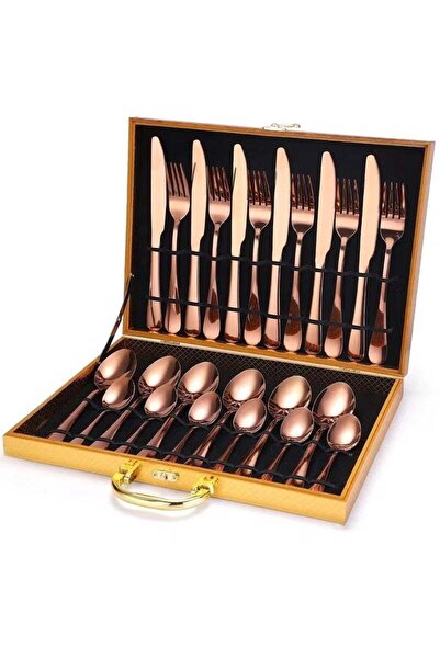 Generic 24 Pcs Stainless Steel Rose Gold Cutlery Set Spoon Fork Knife Tablewa...