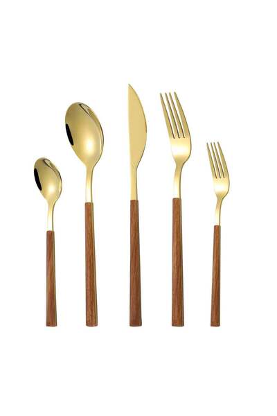 Generic 5-Piece Faux Wood Grain Handle Stainless Steel Flatware Cutlery Set F...