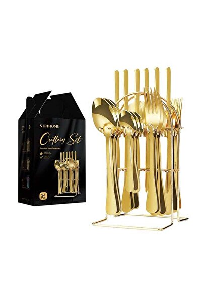 Generic 24-Piece Cutlery Set With Stand Gold 9.05x5.11x4.96cm