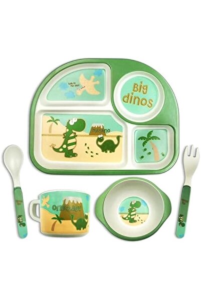 Generic Dinosaur Design Kids Bamboo Dinnerware Set with Divided Plate Bowl Cu...