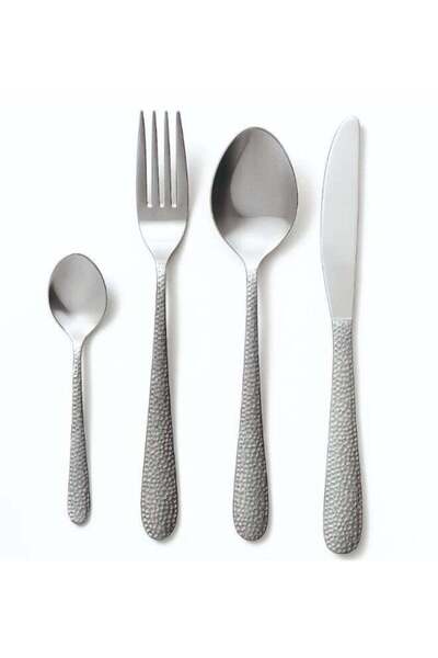 Generic 24 Piece Hammered Flatware Cutlery Set, Stainless Steel Silverware Se...