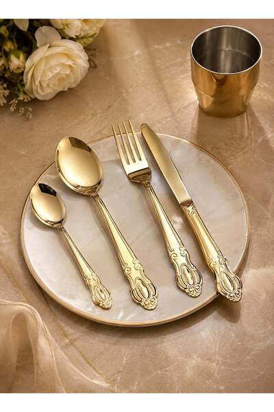 Generic Luxury Gold Plated Stainless Steel Flatware Set – 16 Piece Premium Cu...