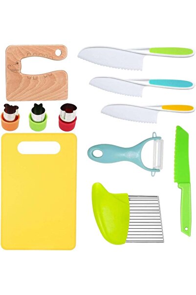 Generic 11 Pieces Wooden Kitchen Knife Set，Include Plastic Safe Knives, Serra...