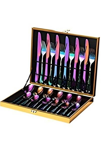 Generic 24 Pcs Stainless Steel Rainbow Cutlery Set | Reusable Spoon Fork & Kn...