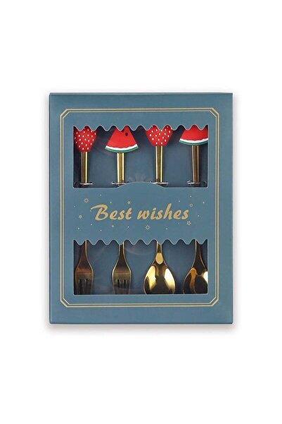 Generic SUNHOME 4-Piece Gold Dessert Fork and Spoon Set, Cute Watermelon & St...