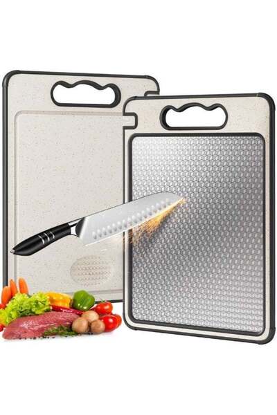 Generic Double Sided 304 Stainless Steel & Wheat Straw Cutting Board, 36.5*25...