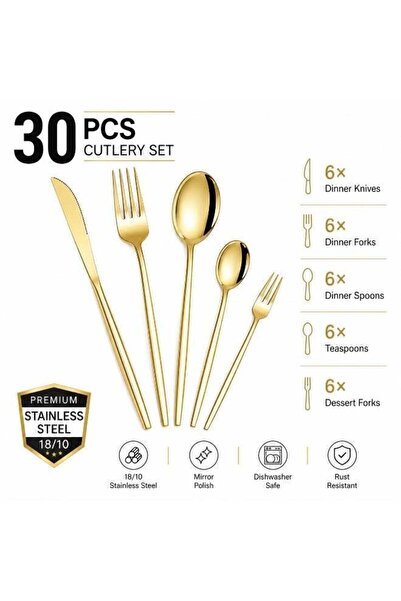 Generic [30 piece set of high-end stainless steel tableware] - a golden and e...