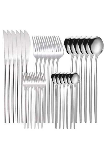 Generic 30PCS Knife Fork Spoon Full Set Silver