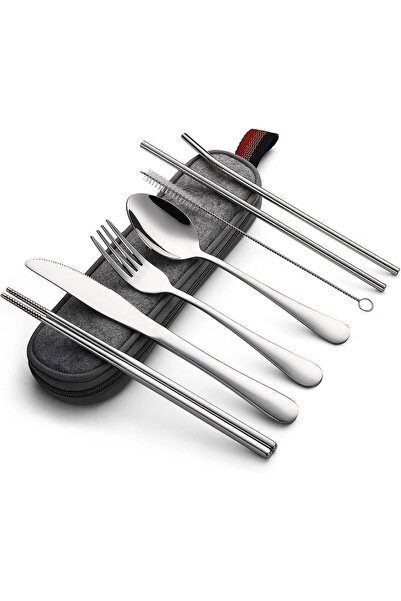 Generic 8 PCS Reusable Stainless Steel Travel Cutlery Set, Portable Camping P...