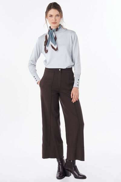 Kayra Wide Leg Non Denim Trousers Brown