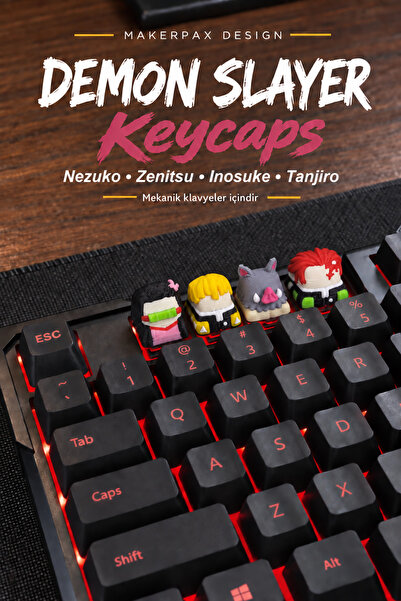 Demon Slayer Keycaps 4'lü Set Nezuko, Zenitsu, Inosuke ve Tanjiro - Mekanik Klavye Tuş Takımı