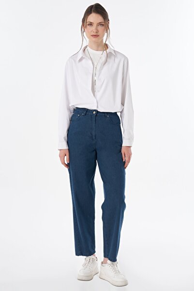 Kayra High Waist Denim Trousers Navy Blue