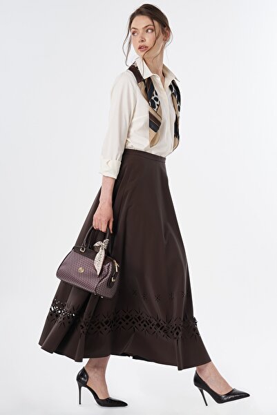 Kayra Laser Cut Skirt Brown
