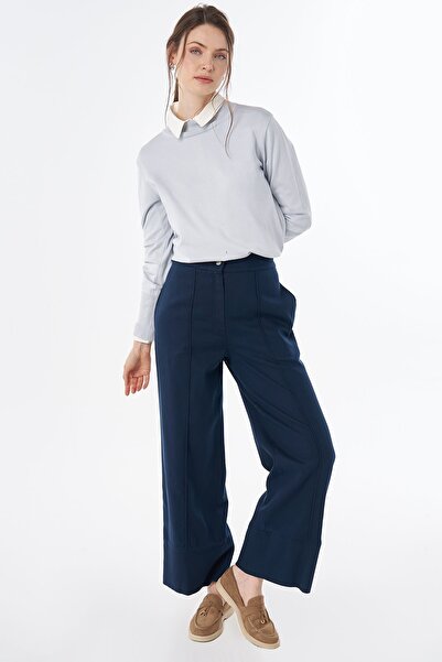 Kayra Wide Leg Non-Denim Trousers Navy Blue