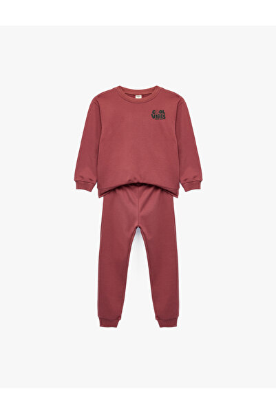 Koton Cotton Printed Embossed Long Sleeve 2-Piece Tracksuit Set