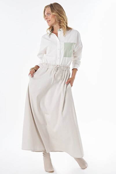 Kayra Elastic Waist Denim Skirt Gray