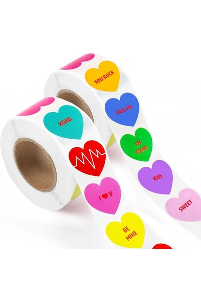 Arabest 1000pcs Heart Shaped Self-Adhesive Sticker Labels,2 Rolls,Waterproof ...