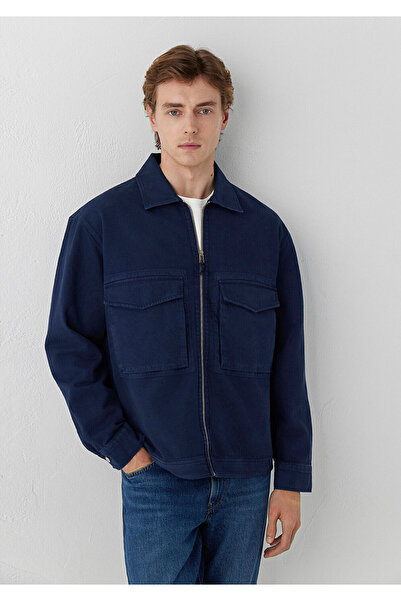 Mavi Cepli Lacivert İnce Ceket Oversize / Geniş Kesim 0212123-70490