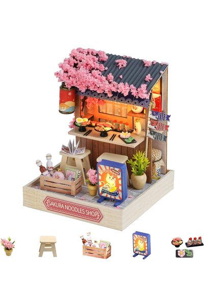Arabest DIY Miniature Dollhouse Kit,Sakura Noodles Shop Creative Room with Fu...