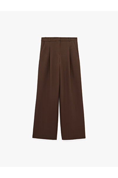 Koton High Waist Regular Fit Wide Leg Fabric Trousers with Pockets