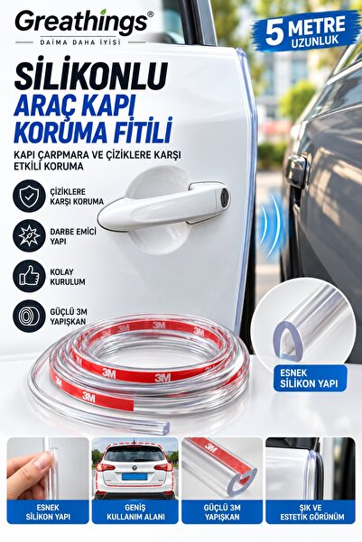 Greathings Şeffaf Araç Kapı Koruma Fitili 5 Metre 3M Bantlı Çarpma Çizik Önle...