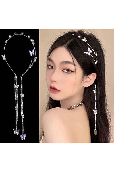 Arabest Wedding Butterfly Headband,Silver Tassel Hair Hoop,Vintage Rhinestone...