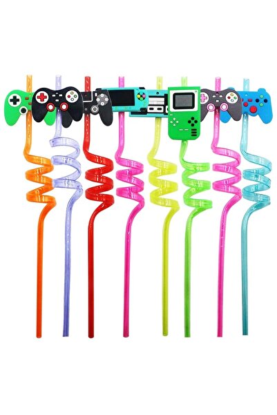 Arabest 8-Piece Video Game Party Reusable Plastic Straws,Game Controller Patt...