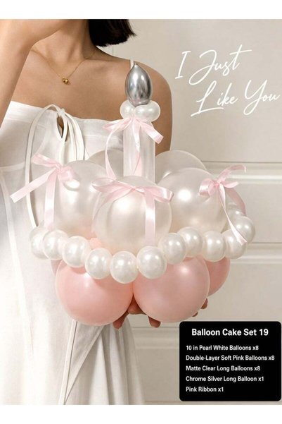 Gernetic 19 Pieces Pink White Balloon Cake Decoration Kit Pearl Balloon Table...